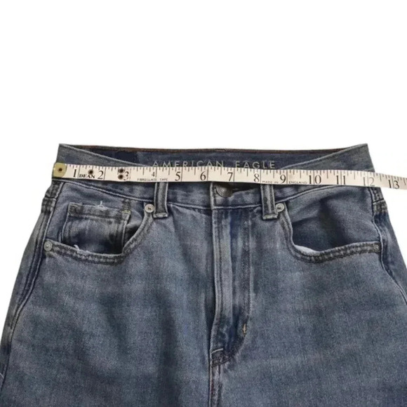 American Eagle Mom Jeans High Waisted  Distressed Ripped Blue Size 00 - Picture 10 of 13